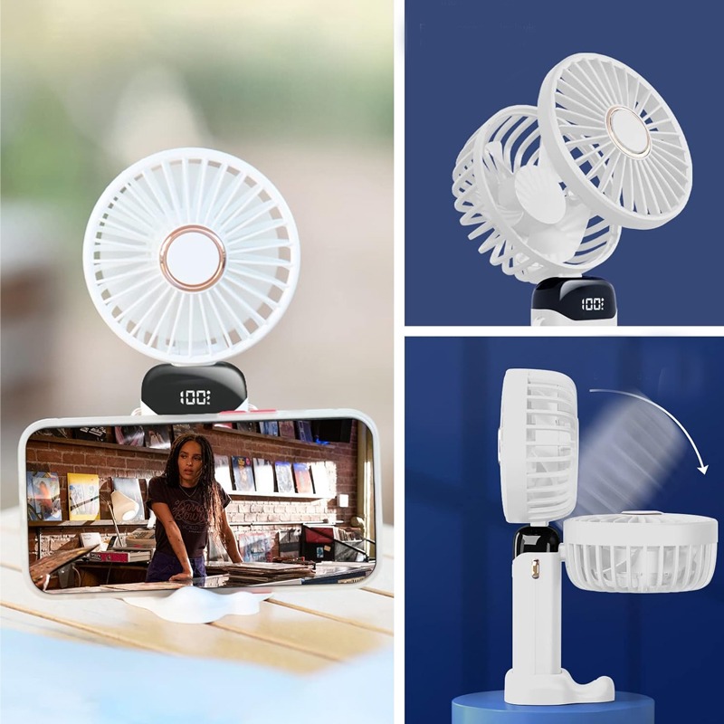 Mini Ventilateur Portatif Rechargeable LED - Blanc 2 mini ventilateur portatif rechargeable led blanc