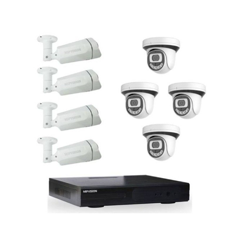 Kit de Surveillance MIPVISION XDVR 4 Caméras DOME Internes + 4 Caméras Externes 5MP 1 mip in ex mp