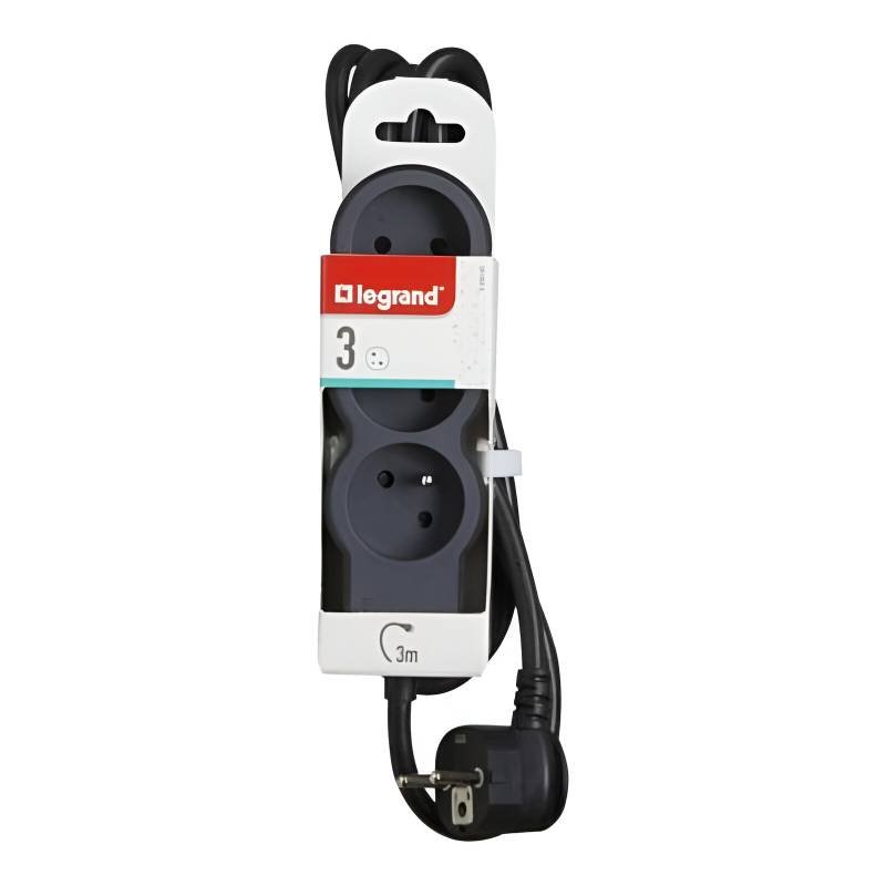 Multiprise LEGRAND 3*2P+T 16A 3M - Noir et Gris foncé 3 multiprise legrand p t a m noir et gris fonce