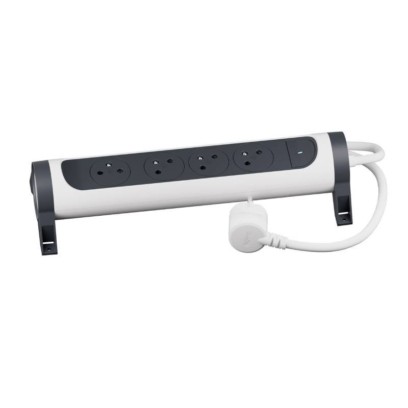 Multiprise LEGRAND 4X2P+T 1,5M - Blanc et Gris Foncé 4 multiprise legrand xp t int m blanc et gris fonce