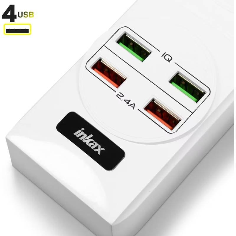 Multiprises INKAX BKL-01 3P + 4USB 250V 10A - Blanc 3 multiprises inkax bkl p usb v a blanc