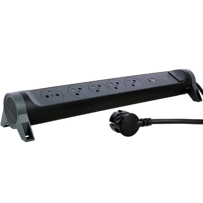 Multiprises LEGRAND 5 Prises 2P+T USB Type-a+ Type-c - Noir et Gris Foncé 3 multiprises legrand prises p t usb type a type c noir et gris fonce