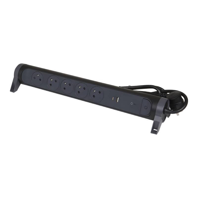 Multiprises LEGRAND 5 Prises 2P+T USB Type-a+ Type-c - Noir et Gris Foncé 2 multiprises legrand prises p t usb type a type c noir et gris fonce