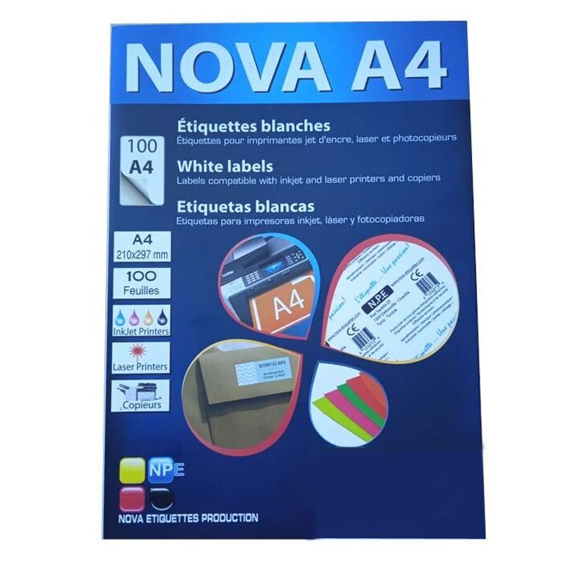 1600 Étiquettes Blanches NOVA A4 105x37mm 1 na