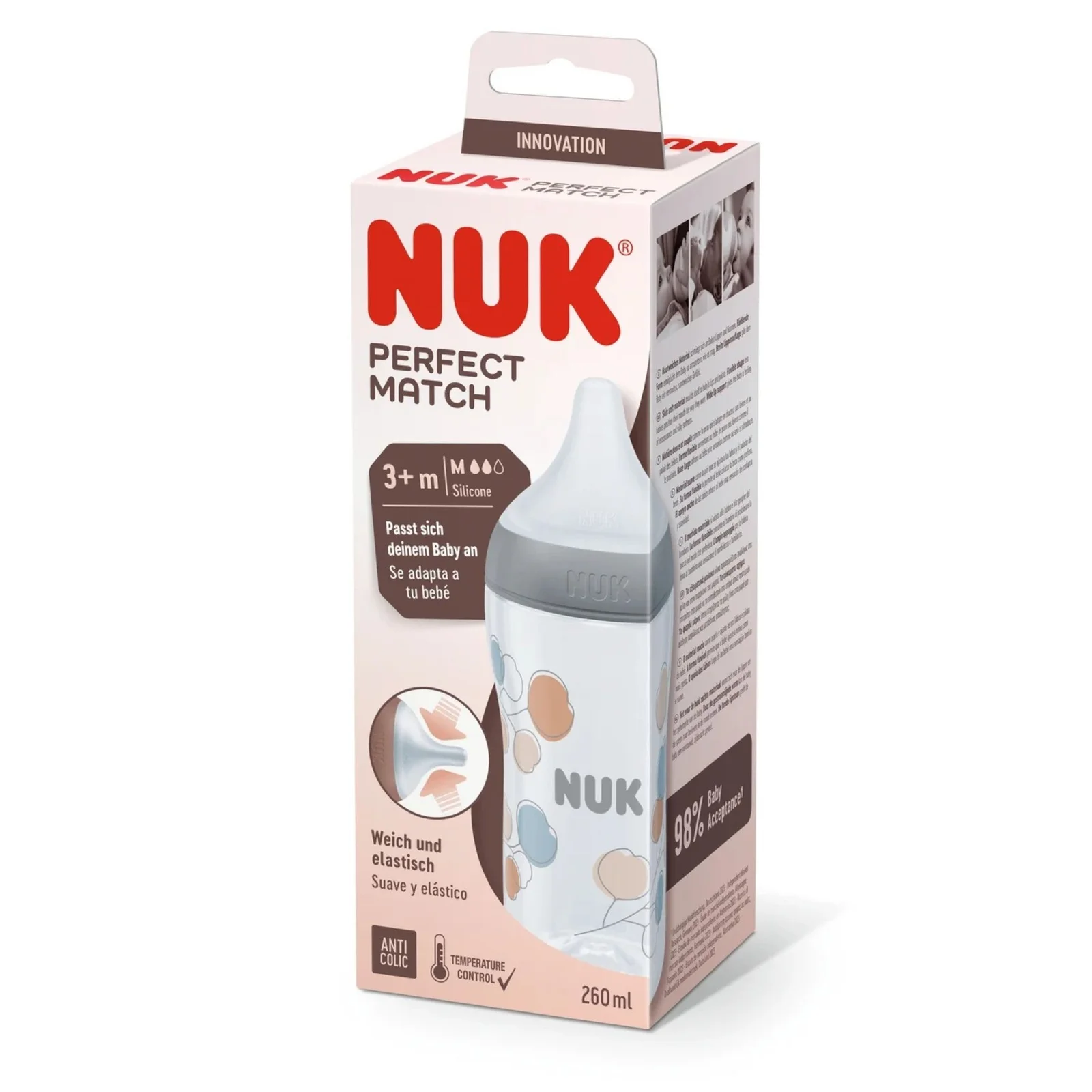 NUK PERFECT MATCH BIBERON ANTI COLIC 3M+ 260ML 1 nuk perfect match biberon anti colic m ml