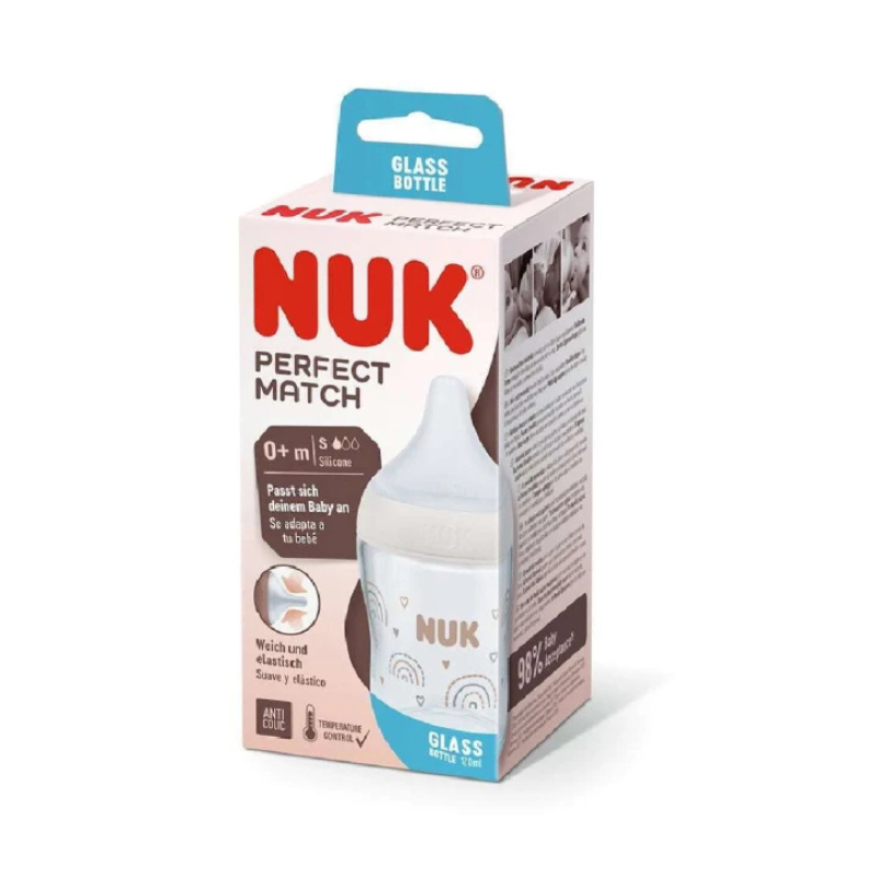 NUK PERFECT MATCH BIBERON EN VERRE BLANC 120ML 0M+ 1 nuk perfect match biberon en verre blanc ml m