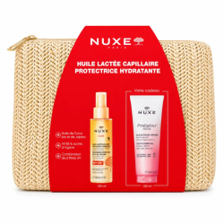 NUXE HUILE LACTEE CAPILLAIRE PROTECTRICE HYDRATANTE+GELLEE DE DOUCHE 100ML (OFFERT)+TROUSSE (OFFERT) 2 nuxe huile lactee capillaire protectrice hydratantegellee de douche ml offerttrousse offert