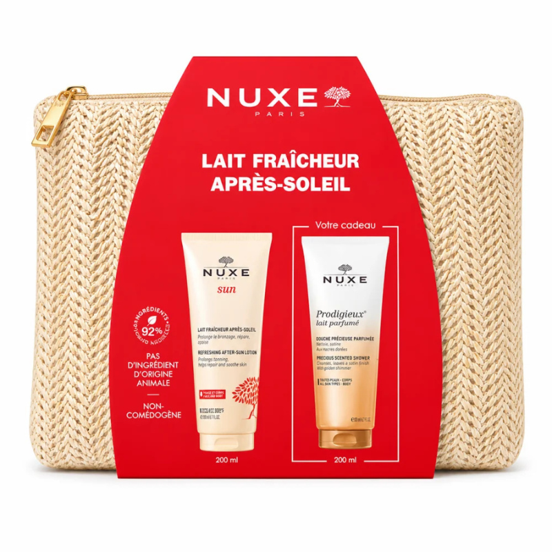 NUXE LAIT FRAICHEUR APRES SOLEIL+HUILE DE DOUCHE 200ML (OFFERT)+TROUSSE (OFFERT) 1 nuxe lait fraicheur apres soleilhuile de douche ml offerttrousse offert