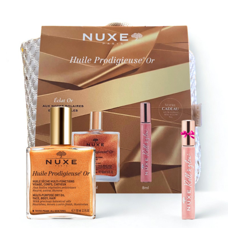 NUXE TROUSSE HUILE PRODIGIEUSE OR VAPORISATEUR 50ML+CRACKER ROLL ON HUILE PRODIGIEUSE OR FLORALE 8ML(OFFERT) 1 nuxe trousse huile prodigieuse or vaporisateur mlcracker roll on huile prodigieuse or florale mloffert