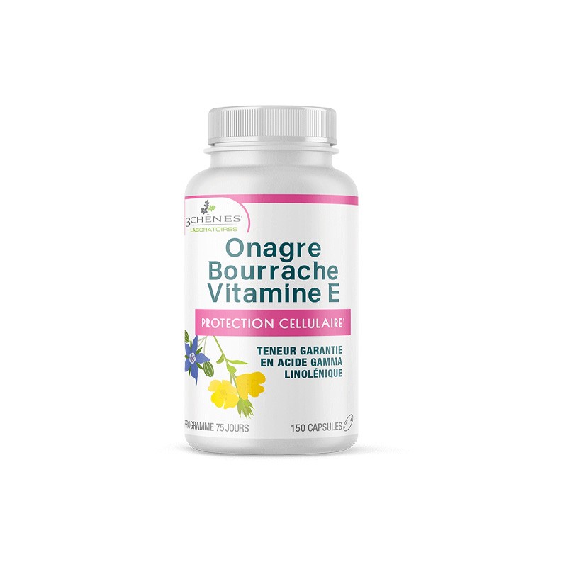 3 CHENES ONAGRE BOURRACHE VITAMINE E 150 CAPSULES 1 onagre bourrache vitamine e capsules