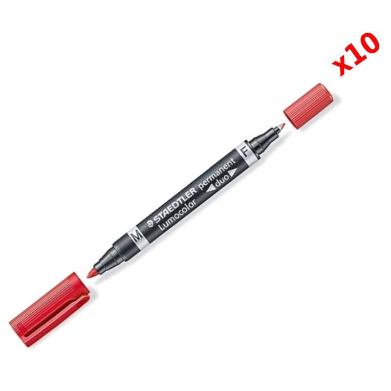 Pack de 10 Marqueurs Permanent double pointe STAEDTLER Lumocolor Rouge 1 pack de marqueurs permanent double pointe staedtler lumocolor rouge