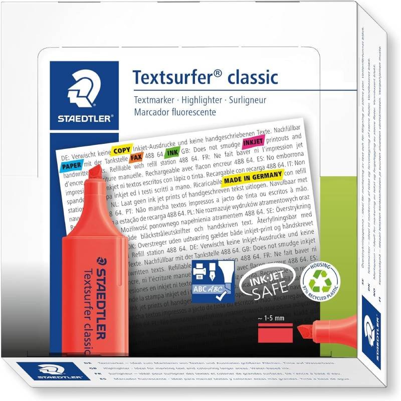 Pack de 10 Surligneurs Staedlter Textsurfer classic 364R - Rouge 2 pack de surligneurs staedlter textsurfer classic r rouge