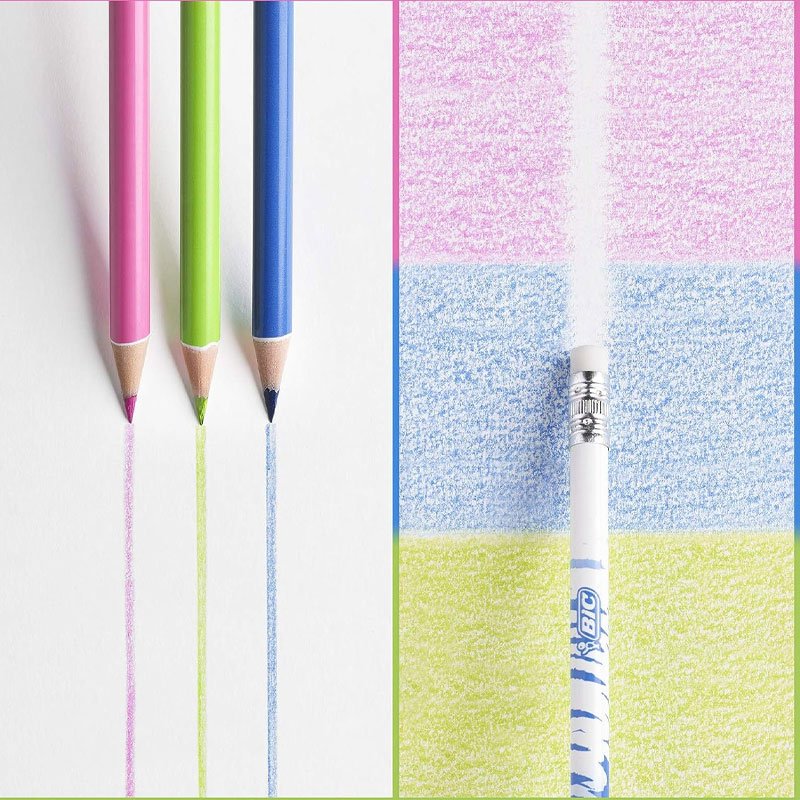 Pack de 12 Crayons Couleurs BIC Kids Evolution Illusion Avec Gomme 5 pack de crayons couleurs bic kids evolution illusion avec gomme
