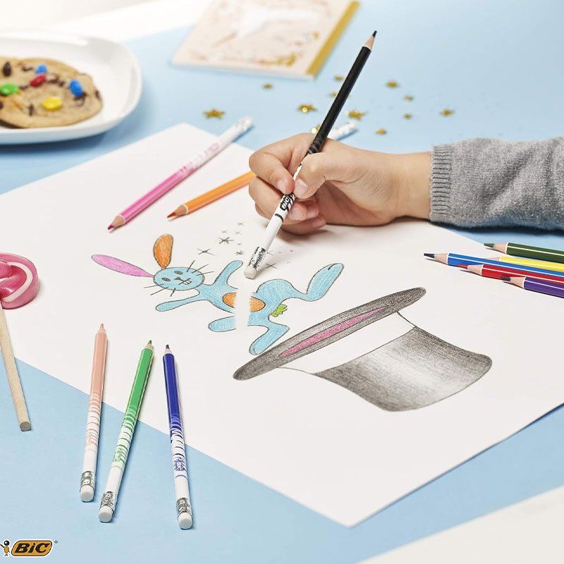 Pack de 12 Crayons Couleurs BIC Kids Evolution Illusion Avec Gomme 6 pack de crayons couleurs bic kids evolution illusion avec gomme