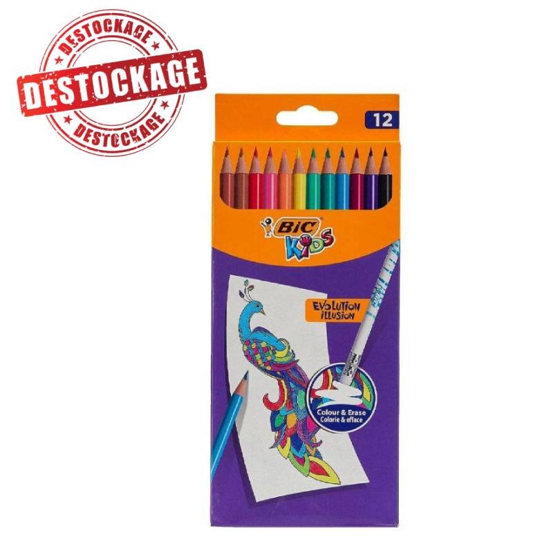 Pack de 12 Crayons Couleurs BIC Kids Evolution Illusion Avec Gomme 1 pack de crayons couleurs bic kids evolution illusion avec gomme des