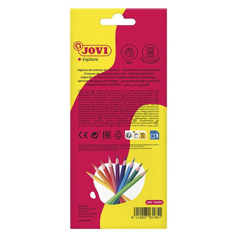 Pack de 12 Crayons de Couleurs JOVI Sans Bois Triangulaire woodless 2 pack de crayons de couleurs jovi sans bois triangulaire woodless