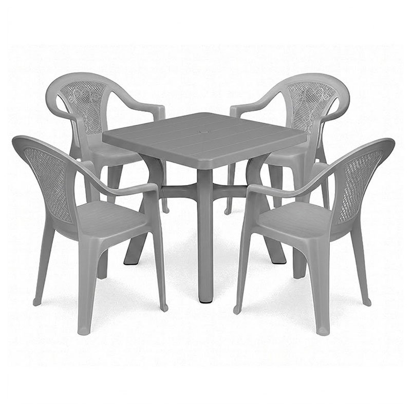 Pack Table et 4 Chaises en Plastique - Gris 1 pack table et chaises en plastique gris