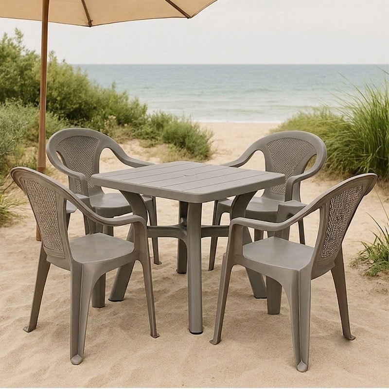 Pack Table et 4 Chaises en Plastique - Gris 2 pack table et chaises en plastique gris