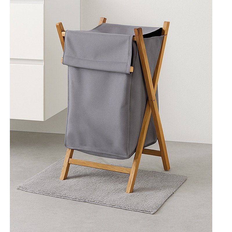 Panier à Linge Pliable en Bois Grand Modèle - Gris 2 panier a linge pliable en bois grand modele gris
