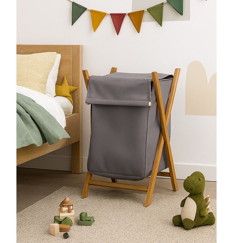 Panier à Linge Pliable en Bois Grand Modèle - Gris 3 panier a linge pliable en bois grand modele gris