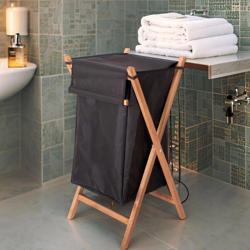 Panier à Linge Pliable en Bois Grand Modèle - Noir 2 panier a linge pliable en bois grand modele noir