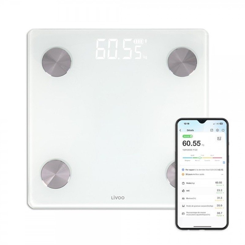 Pèse Personne Impédancemètre Connecté LIVOO DOM528W - Blanc 1 pese personne impedancemetre connecte livoo domw blanc a