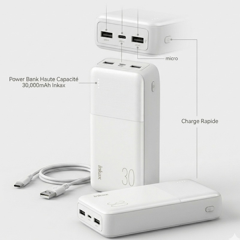 Power Bank INKAX PB-08 30000 mAh Charge Rapide - Blanc 3 power bank inkax pb mah charge rapide blanc