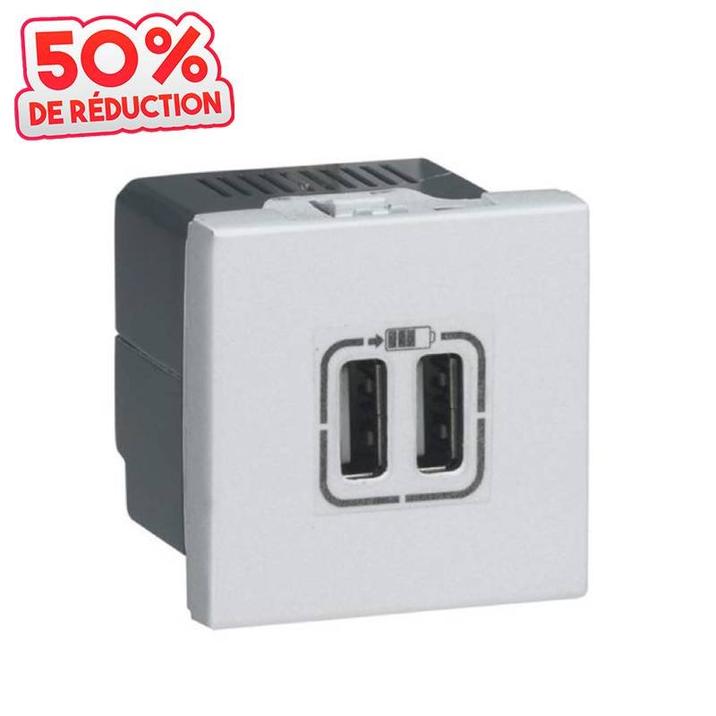 Prise LEGRAND USB type A Mosaic 2 Modules 2,4A 12W - Blanc 1 prise legrand usb type a mosaic modules a w blanc