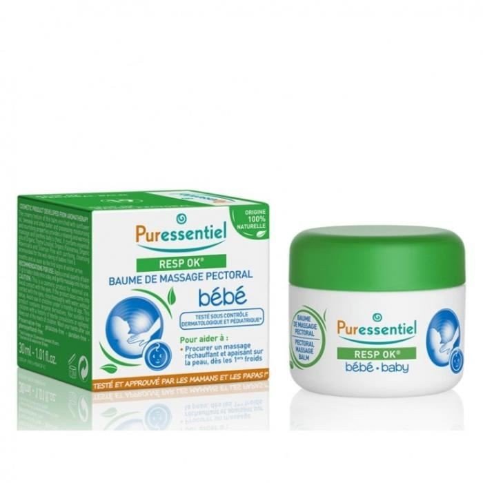 PURESSENTIEL BAUME DE MASSAGE PECTORAL POUR BEBE 30ML 1 puressentiel baume de massage pectoral pour bebe ml