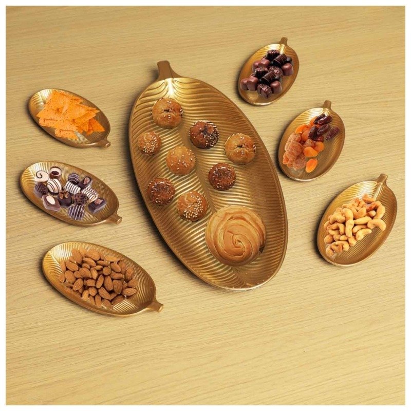 Set De 7 Plateaux Forme Feuille D'arbres - Gold 2 set de plateaux forme feuille d arbres gold
