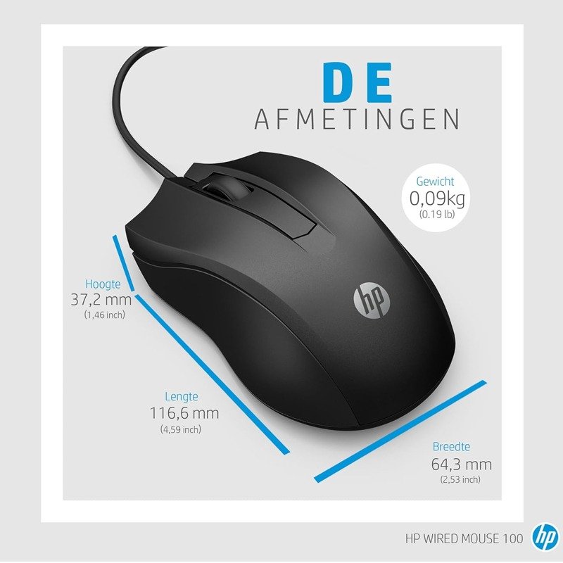Souris Filaire Optique HP 100 USB - Noir (6VY96AA) 6 souris filaire optique hp usb noir vyaat