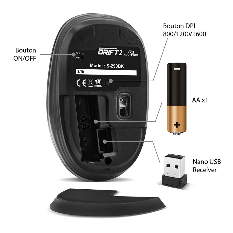 Souris Sans Fil ADVANCE Drift 2 - Noir 4 souris sans fil advance drift noir