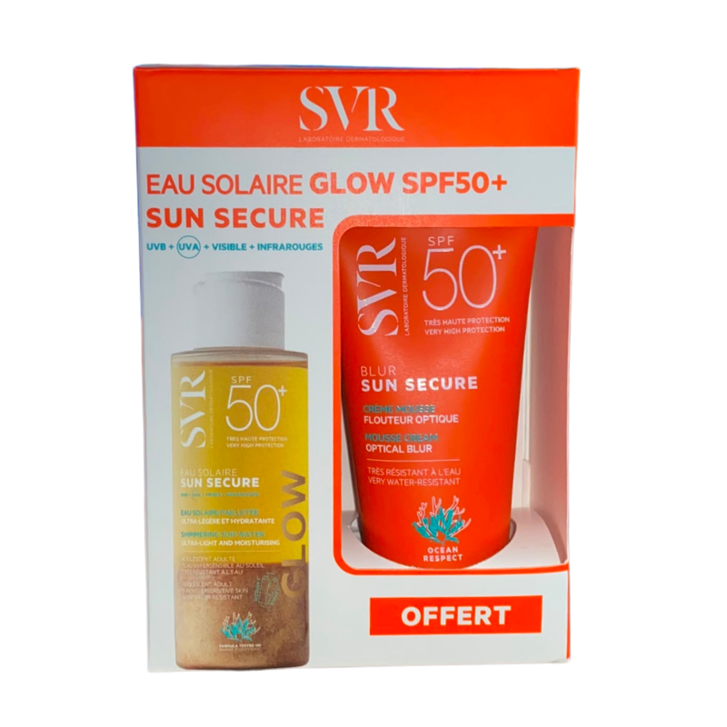 SVR COFFRET SUN SECURE EAU SOLAIRE GLOW SPF50+ 100ML+BLUR SUN SECURE SANS PARFUM 50ML(OFFERT) 1 svr coffret sun secure eau solaire glow spf mlblur sun secure sans parfum mloffert