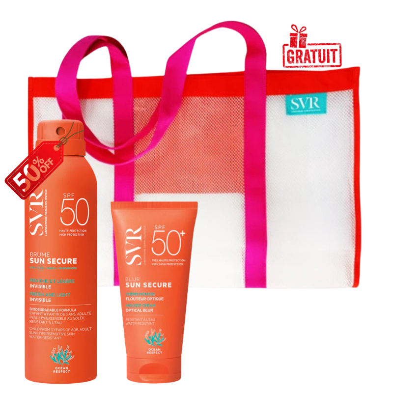 SVR SUN SECURE BLUR SPF50+ 50ML+SUN SECURE BRUME SPF50+ 200ML (-50%)+SVR SAC DE PLAGE (OFFERT) 1 svr sun secure blur spf mlsun secure brume spf ml svr sac de plage offert