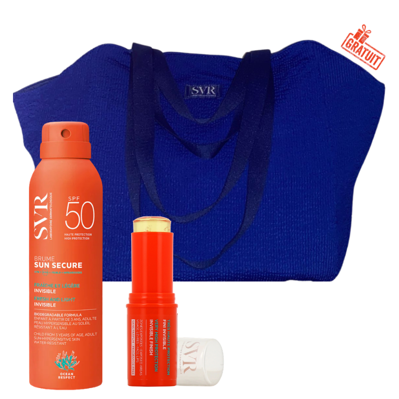 SVR SUN SECURE BRUME SPF50+ 200ML+SUN SECURE EASY STICK SPF50+ 10G+SAC DE PLAGE EN BLEU (OFFERT) 1 svr sun secure brume spf mlsun secure easy stick spf gsac de plage en bleu offert
