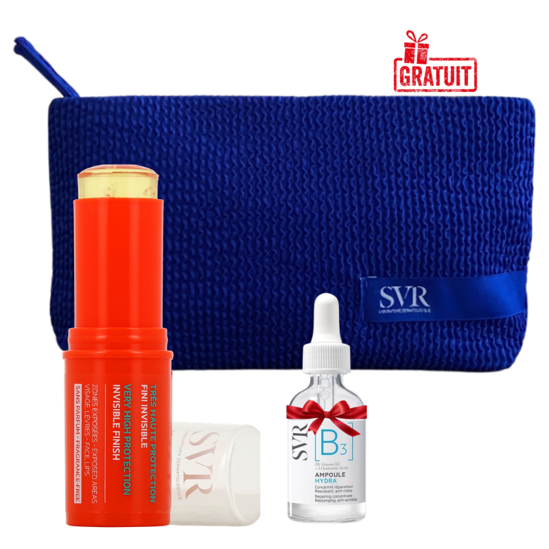 SVR SUN SECURE EASY STICK SPF50+ 10G+AMPOULE HYDRA B PEAUX SENSIBLES 10ML (OFFERT)+TROUSSE EN BLEU (OFFERT) 1 svr sun secure easy stick spf gampoule hydra b peaux sensibles ml offert