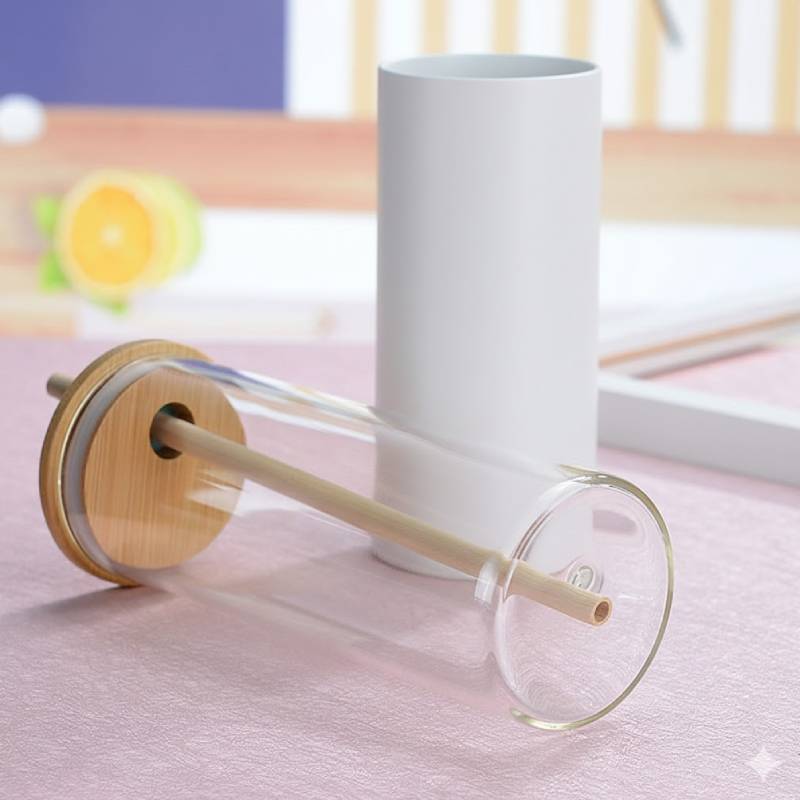 Tasse En Verre Avec Couvercle et Paille - Blanc 3 tasse en verre avec couvercle et paille blanc