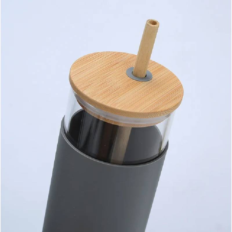 Tasse En Verre Avec Couvercle et Paille - Gris foncé 5 tasse en verre avec couvercle et paille gris fonce