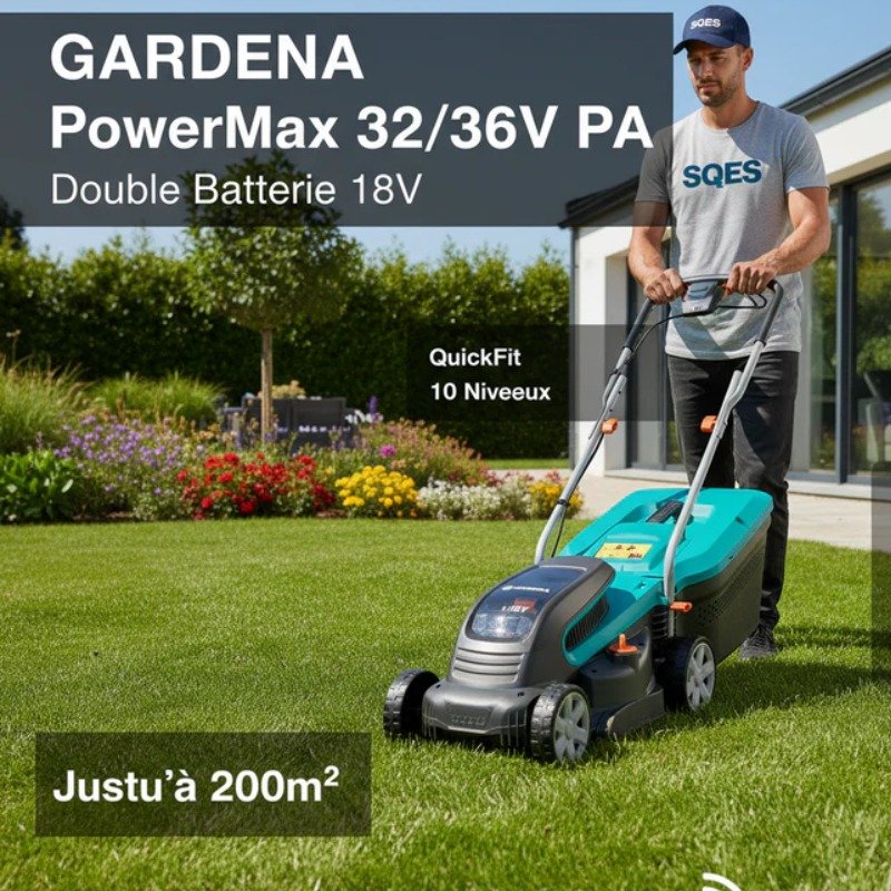 Tondeuse à Batterie GARDENA PowerMax 32/36V P4A - Bleu 3 tondeuse a batterie gardena powermax v pa bleu