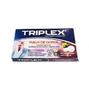 TRIPLEX MAUX DE GORGE CASSIS 16 COMPRIMES 3 triplex maux de gorge cassis comprimes