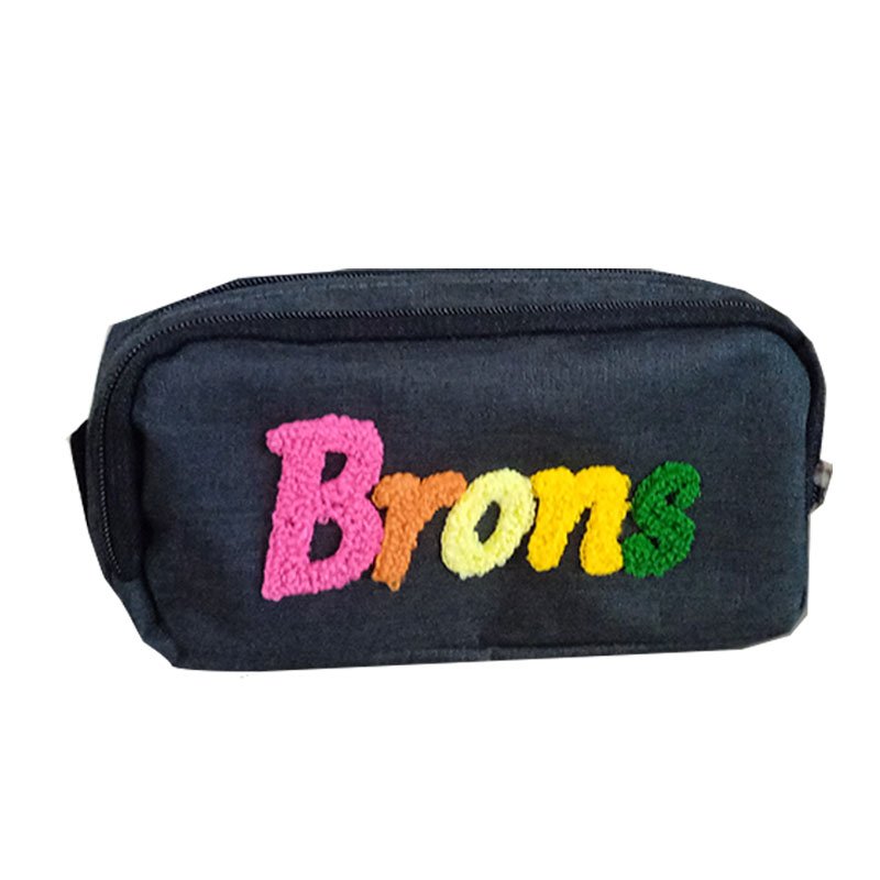 Trousse BRONS brodée double zip - Noir 1 trousse brons brodee double zip noir
