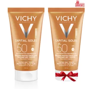VICHY CAPITAL SOLEIL EMULSION TOUCHER SEC TEINTEE SPF50 50ML+(LE 2 EME OFFERT) 3 vichy capital soleil emulsion toucher sec teintee spf mlle eme offert
