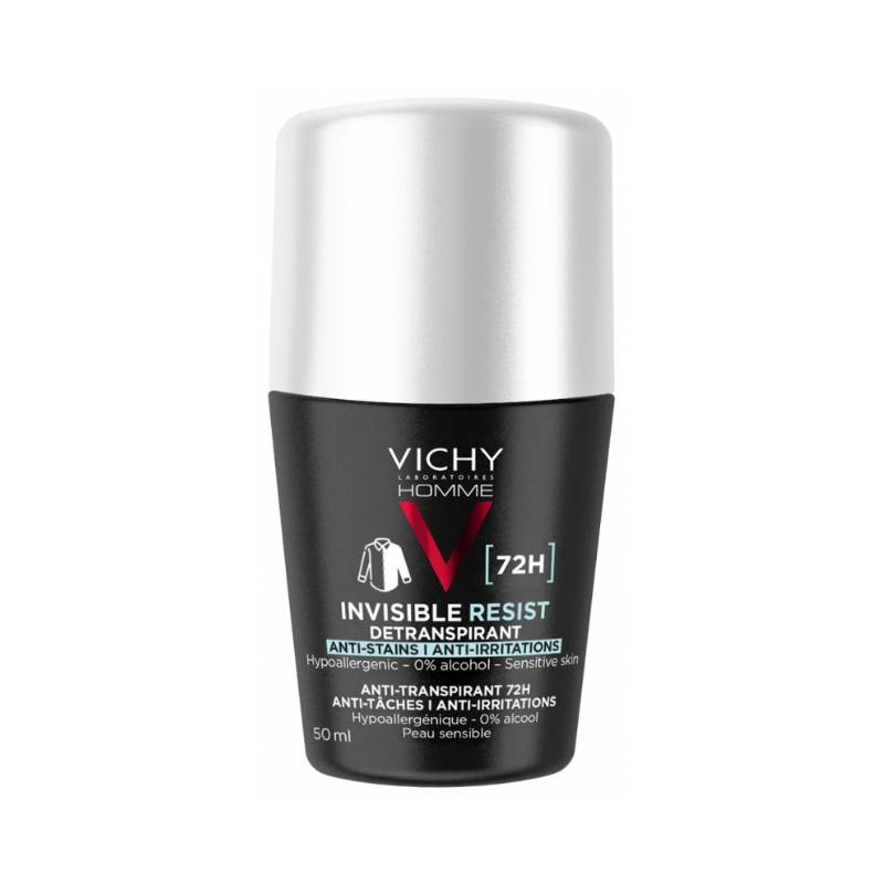VICHY HOMME DEODORANT INVISIBLE RESIST DERMO-DETRANSPIRANT 72H ROLL ON 50ML 1 vichy homme deodorant invisible resist dermo detranspirant h roll on ml