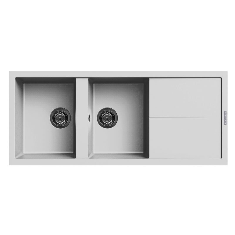 Évier De Cuisine Encastrable FOCUS Graniteck Égouttoir + 2 Bacs - Blanc 1 vier de cuisine encastrable focus graniteck bacs gouttoir blanc filo