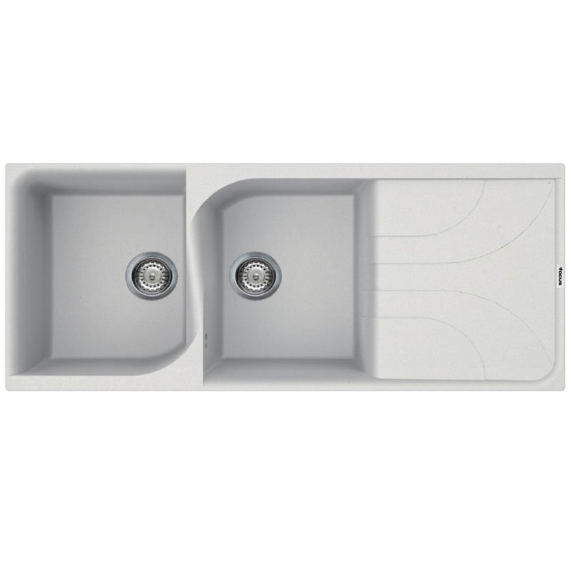Évier De Cuisine Encastrable FOCUS Graniteck 2 Bacs + égouttoir - Blanc 1 vier de cuisine encastrable focus graniteck bacs gouttoir blanc