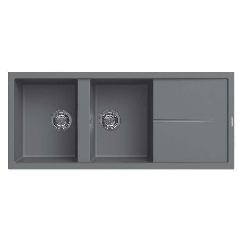 Évier De Cuisine Encastrable FOCUS Graniteck 2 Bacs + égouttoir - Gris 1 vier de cuisine encastrable focus graniteck bacs gouttoir gris filo