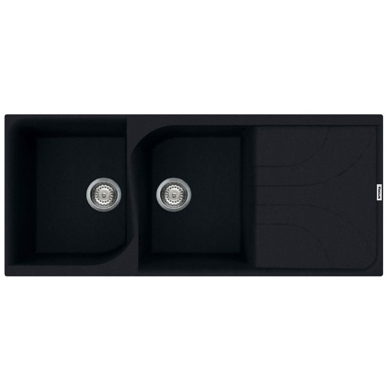 Évier De Cuisine Encastrable FOCUS Graniteck 2 Bacs + égouttoir - Noir 1 vier de cuisine encastrable focus graniteck bacs gouttoir noir