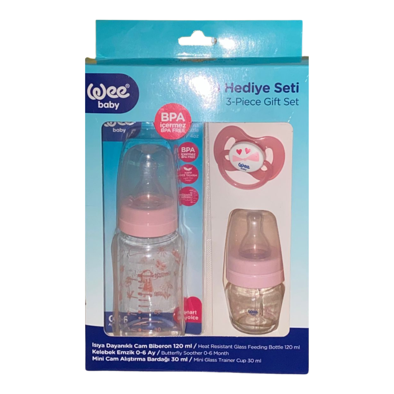 WEE BABY BIBERON EN VERRE DE 120 ML+MINI GOURDE EN VERRE DE 30 ML+ SUCETTE 1 wee baby biberon en verre de mlmini gourde en verre de ml sucette